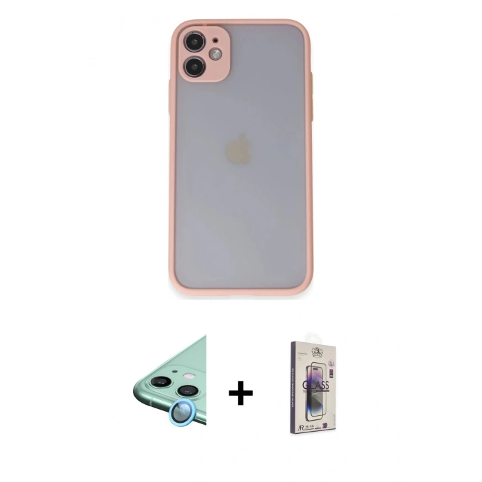 MARSİLYAN™- iPhone 11 Kılıf Ahenk Çizgi Serisi - Siyah Bilvis 3D Cam Ekran Koruyucu + Raze Metal Kamera Lens - MI