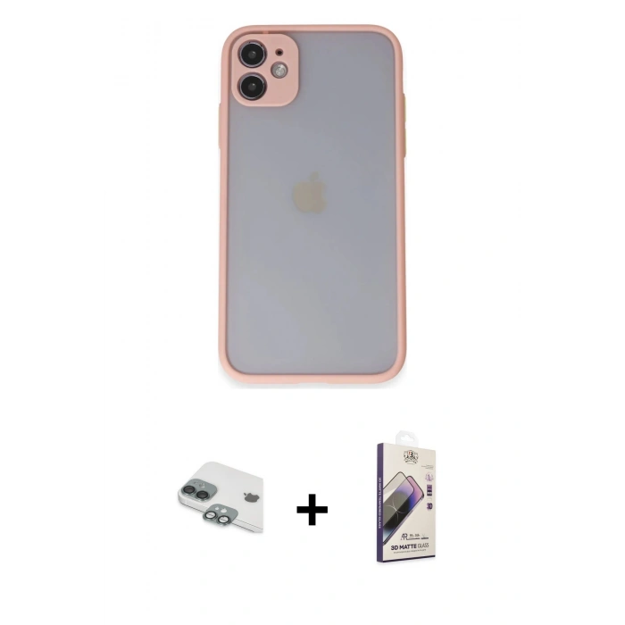MARSİLYAN™- iPhone 11 Kılıf Ahenk Çizgi Serisi - Siyah Bilvis 3D Mat Cam Ekran Koruyucu + Pers Alüminyum Kamera Lens - YL