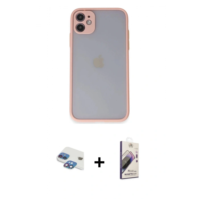 MARSİLYAN™- iPhone 11 Kılıf Ahenk Çizgi Serisi - Siyah Bilvis 3D Mat Cam Ekran Koruyucu + Pers Alüminyum Kamera Lens - GI