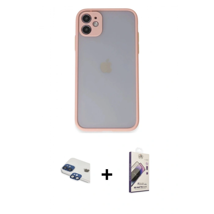 MARSİLYAN™- iPhone 11 Kılıf Ahenk Çizgi Serisi - Siyah Bilvis 3D Mat Cam Ekran Koruyucu + Pers Alüminyum Kamera Lens - LT