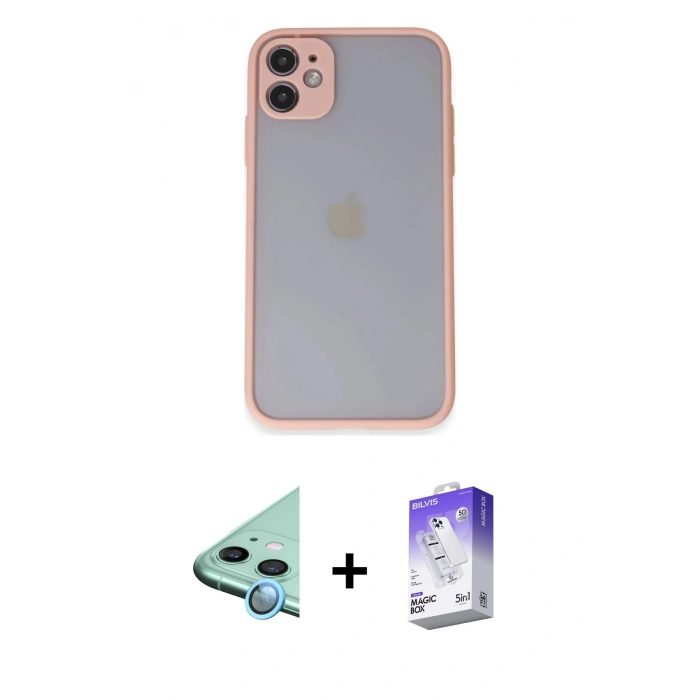 MARSİLYAN™- iPhone 11 Kılıf Ahenk Çizgi Serisi - Siyah Bilvis 5in1 3D Magic Cam Ekran Koruyucu + Raze Metal Kamera Lens - MI