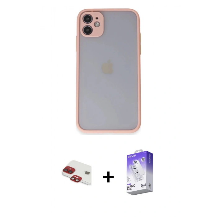 MARSİLYAN™- iPhone 11 Kılıf Ahenk Çizgi Serisi - Siyah Bilvis 5in1 3D Magic Cam Ekran Koruyucu + Pers Alüminyum Kamera Lens - KI