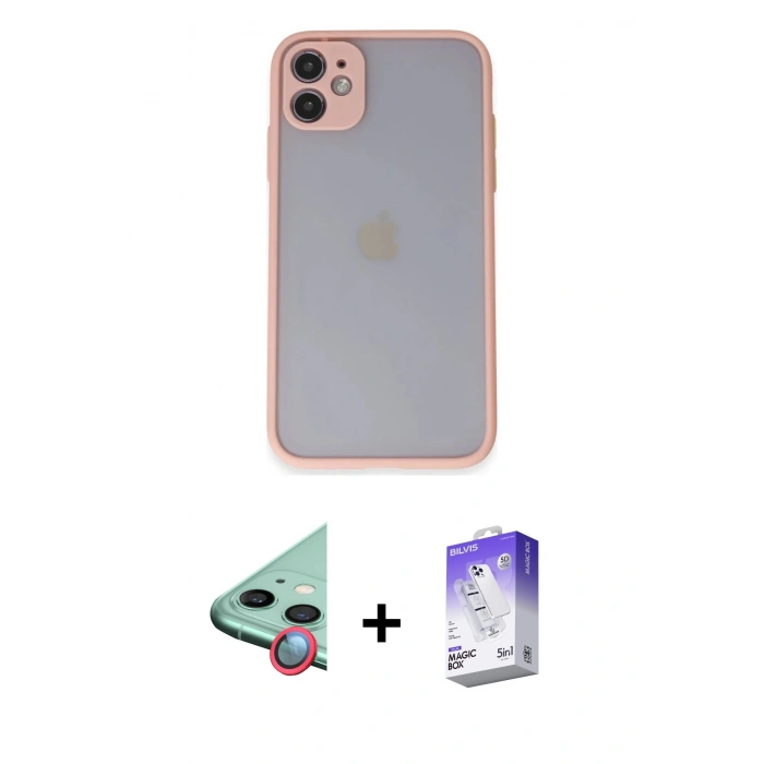 MARSİLYAN™- iPhone 11 Kılıf Ahenk Çizgi Serisi - Siyah Bilvis 5in1 3D Magic Cam Ekran Koruyucu + Raze Metal Kamera Lens - KI
