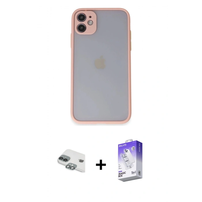 MARSİLYAN™- iPhone 11 Kılıf Ahenk Çizgi Serisi - Siyah Bilvis 5in1 3D Magic Cam Ekran Koruyucu + Yeşil Pers Alüminyum Kamera Lens