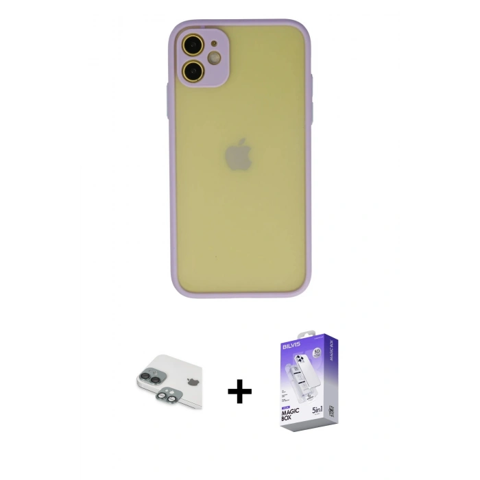 MARSİLYAN™- iPhone 11 Kılıf Ahenk Çizgi Serisi - Siyah Bilvis 5in1 3D Magic Cam Ekran Koruyucu + Yeşil Pers Alüminyum Kamera Lens
