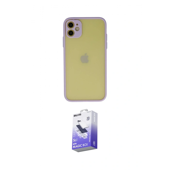 MARSİLYAN™- iPhone 11 Kılıf Ahenk Çizgi Serisi - Siyah Bilvis 5in1 5D Magic Hayalet Cam Ekran Koruyucu