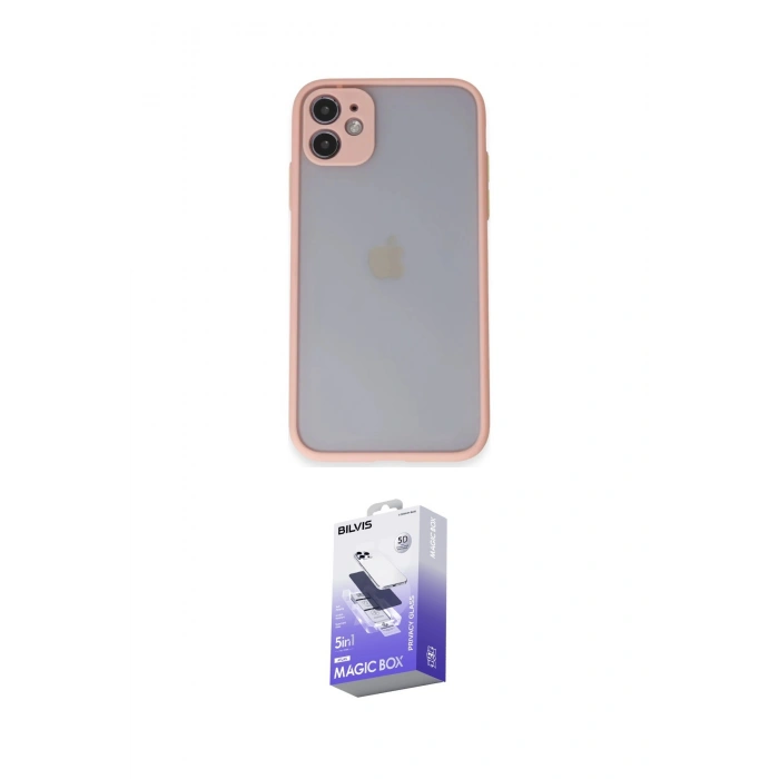 MARSİLYAN™- iPhone 11 Kılıf Ahenk Çizgi Serisi - Siyah Bilvis 5in1 5D Magic Hayalet Cam Ekran Koruyucu
