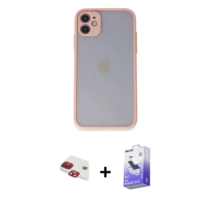 MARSİLYAN™- iPhone 11 Kılıf Ahenk Çizgi Serisi - Siyah Bilvis 5in1 5D Magic Hayalet Cam Ekran Koruyucu + Pers Alüminyum Kamera Lens - KI