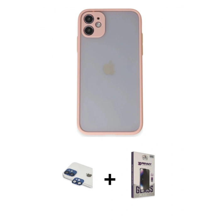 MARSİLYAN™- iPhone 11 Kılıf Ahenk Çizgi Serisi - Siyah Bilvis Hayalet Cam Ekran Koruyucu + Pers Alüminyum Kamera Lens - LT