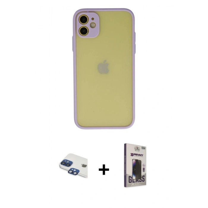 MARSİLYAN™- iPhone 11 Kılıf Ahenk Çizgi Serisi - Siyah Bilvis Hayalet Cam Ekran Koruyucu + Pers Alüminyum Kamera Lens - LT