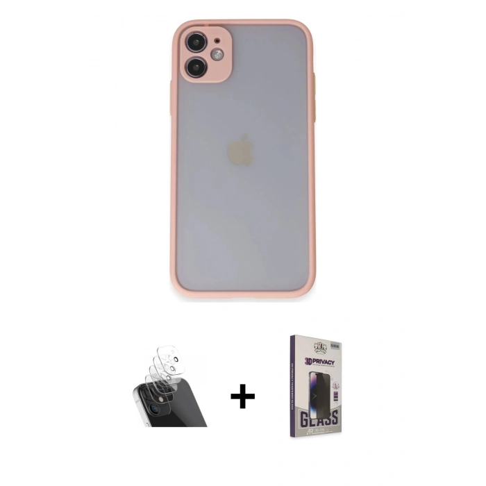 MARSİLYAN™- iPhone 11 Kılıf Ahenk Çizgi Serisi - Siyah Bilvis Hayalet Cam Ekran Koruyucu + Kamera Lens Koruma Cam - SF