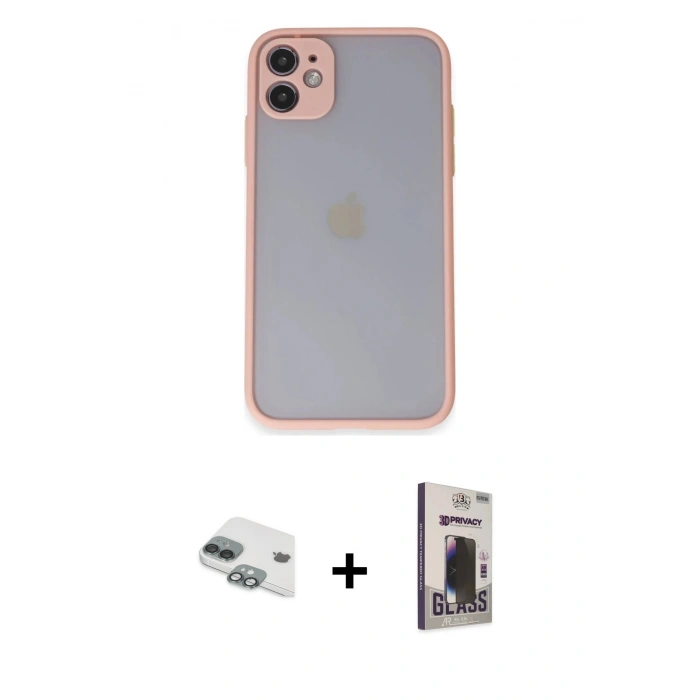 MARSİLYAN™- iPhone 11 Kılıf Ahenk Çizgi Serisi - Siyah Bilvis Hayalet Cam Ekran Koruyucu + Pers Alüminyum Kamera Lens - YL