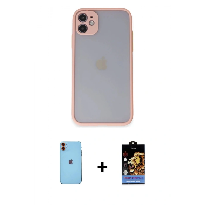 MARSİLYAN™- iPhone 11 Kılıf Ahenk Çizgi Serisi - Siyah Buffer Hayalet Cam Ekran Koruyucu + Neon Fosforlu Kamera Lens - TU