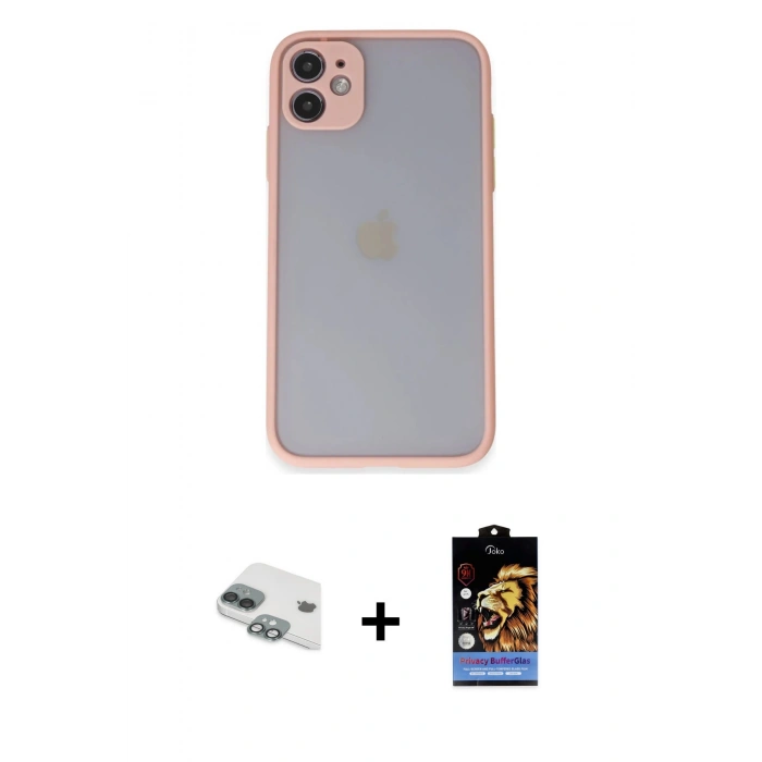 MARSİLYAN™- iPhone 11 Kılıf Ahenk Çizgi Serisi - Siyah Buffer Hayalet Cam Ekran Koruyucu + Pers Alüminyum Kamera Lens - YL