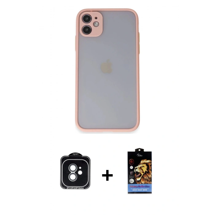 MARSİLYAN™- iPhone 11 Kılıf Ahenk Çizgi Serisi - Siyah Buffer Hayalet Cam Ekran Koruyucu + PVD Metal Kamera Lens - YL