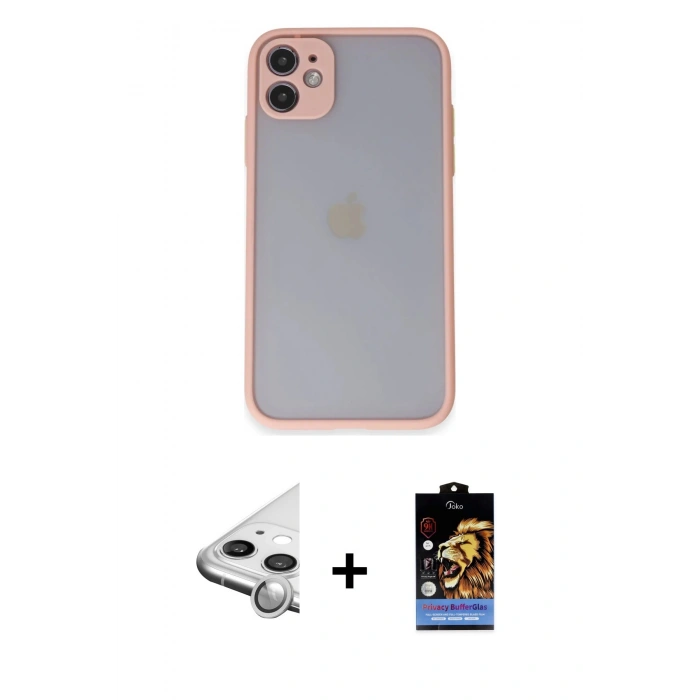MARSİLYAN™- iPhone 11 Kılıf Ahenk Çizgi Serisi - Siyah Buffer Hayalet Cam Ekran Koruyucu + Raze Metal Kamera Lens - GS