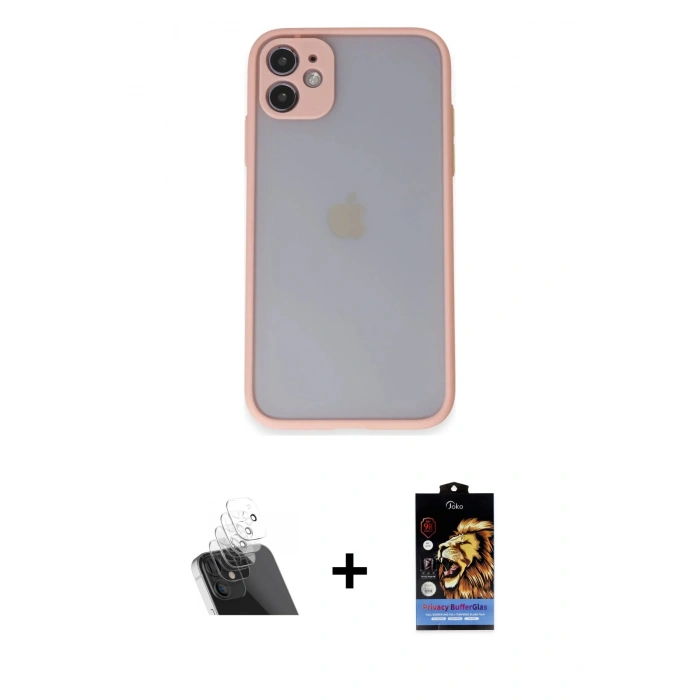 MARSİLYAN™- iPhone 11 Kılıf Ahenk Çizgi Serisi - Siyah Buffer Hayalet Cam Ekran Koruyucu + Kamera Lens Koruma Cam - SF