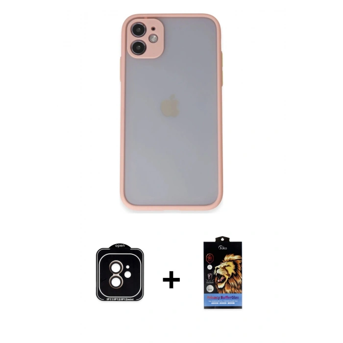 MARSİLYAN™- iPhone 11 Kılıf Ahenk Çizgi Serisi - Siyah Buffer Hayalet Cam Ekran Koruyucu + PVD Metal Kamera Lens - TU