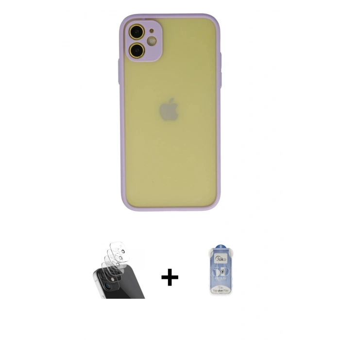 MARSİLYAN™- iPhone 11 Kılıf Ahenk Çizgi Serisi - Siyah Joko Magic 5D Cam + Kamera Lens Koruma Cam - SF