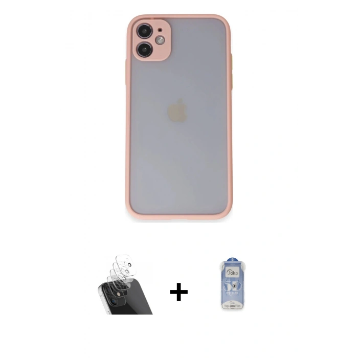 MARSİLYAN™- iPhone 11 Kılıf Ahenk Çizgi Serisi - Siyah Joko Magic 5D Cam + Kamera Lens Koruma Cam - SF