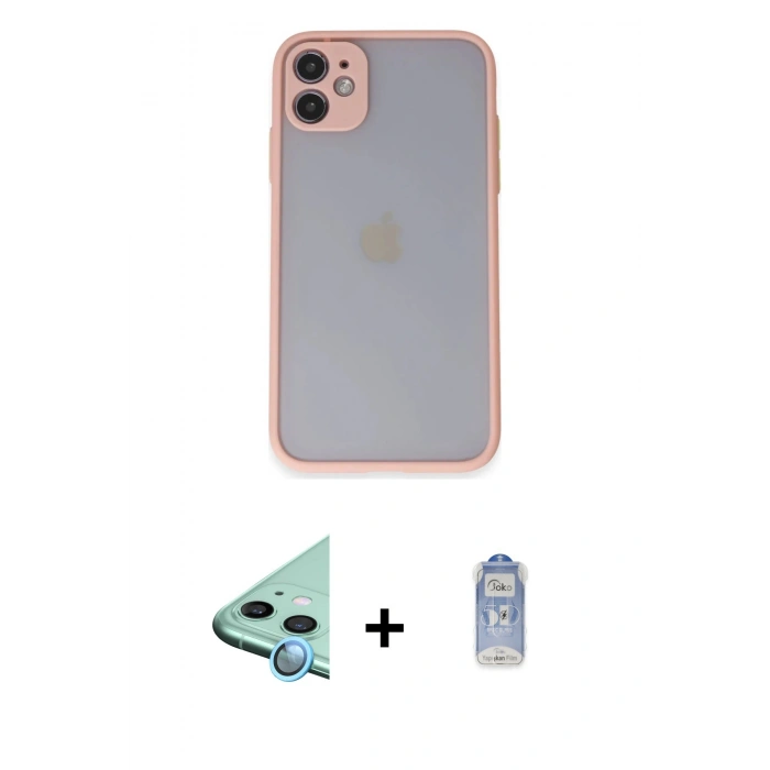 MARSİLYAN™- iPhone 11 Kılıf Ahenk Çizgi Serisi - Siyah Joko Magic 5D Cam + Raze Metal Kamera Lens - MI