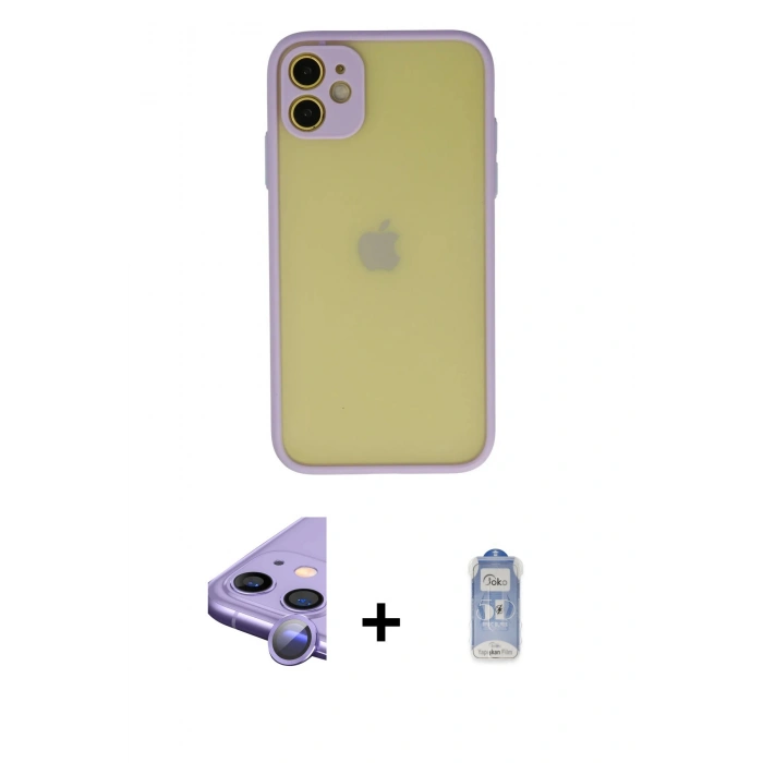 MARSİLYAN™- iPhone 11 Kılıf Ahenk Çizgi Serisi - Siyah Joko Magic 5D Cam + Raze Metal Kamera Lens - MR