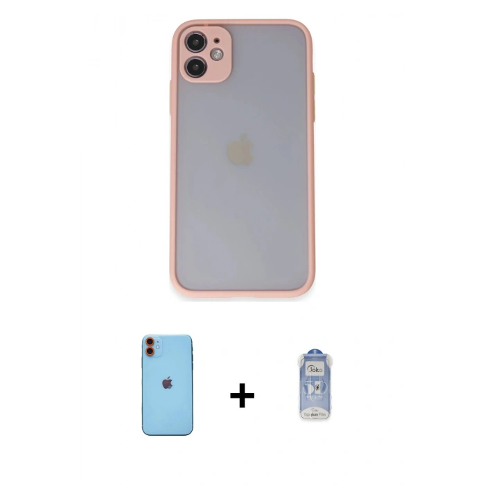 MARSİLYAN™- iPhone 11 Kılıf Ahenk Çizgi Serisi - Siyah Joko Magic 5D Cam + Neon Fosforlu Kamera Lens - TU