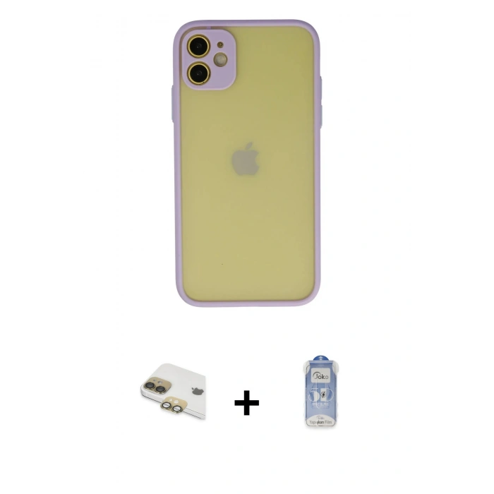 MARSİLYAN™- iPhone 11 Kılıf Ahenk Çizgi Serisi - Siyah Joko Magic 5D Cam + Pers Alüminyum Kamera Lens - GD