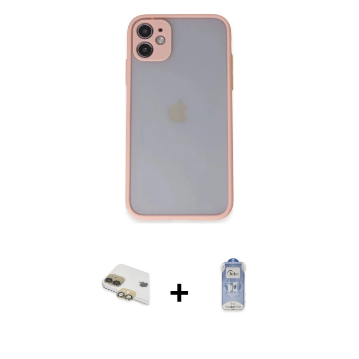 MARSİLYAN™- iPhone 11 Kılıf Ahenk Çizgi Serisi - Siyah Joko Magic 5D Cam + Pers Alüminyum Kamera Lens - GD