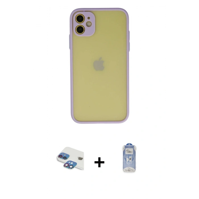 MARSİLYAN™- iPhone 11 Kılıf Ahenk Çizgi Serisi - Siyah Joko Magic 5D Cam + Pers Alüminyum Kamera Lens - GI