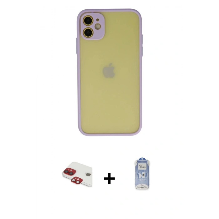 MARSİLYAN™- iPhone 11 Kılıf Ahenk Çizgi Serisi - Siyah Joko Magic 5D Cam + Pers Alüminyum Kamera Lens - KI