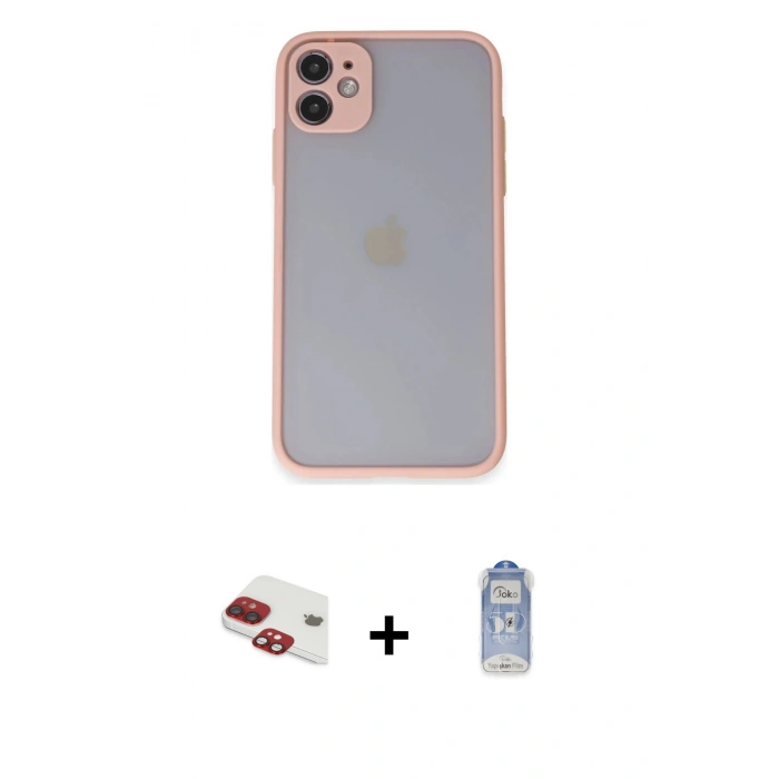 MARSİLYAN™- iPhone 11 Kılıf Ahenk Çizgi Serisi - Siyah Joko Magic 5D Cam + Pers Alüminyum Kamera Lens - KI