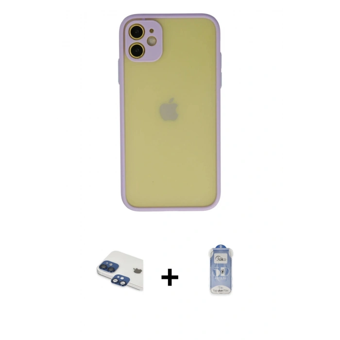 MARSİLYAN™- iPhone 11 Kılıf Ahenk Çizgi Serisi - Siyah Joko Magic 5D Cam + Pers Alüminyum Kamera Lens - LT
