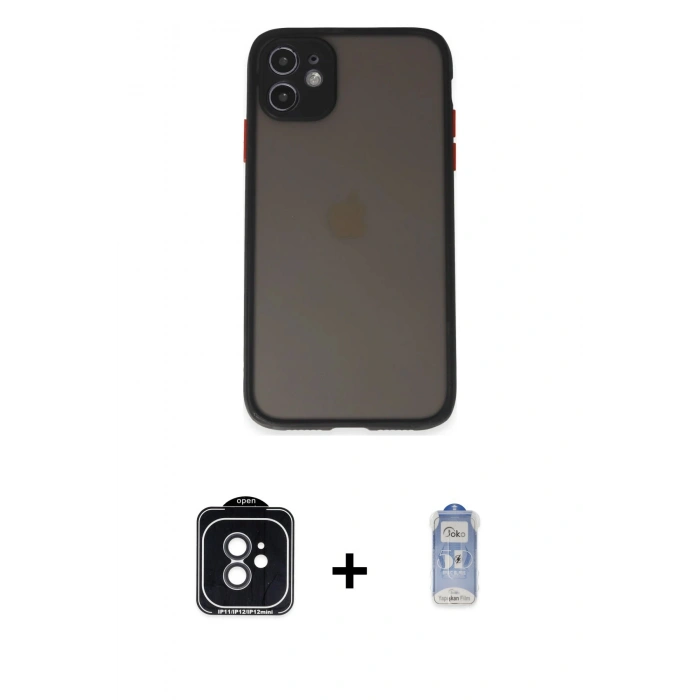 MARSİLYAN™- iPhone 11 Kılıf Ahenk Çizgi Serisi - Siyah Joko Magic 5D Cam + PVD Metal Kamera Lens - SH