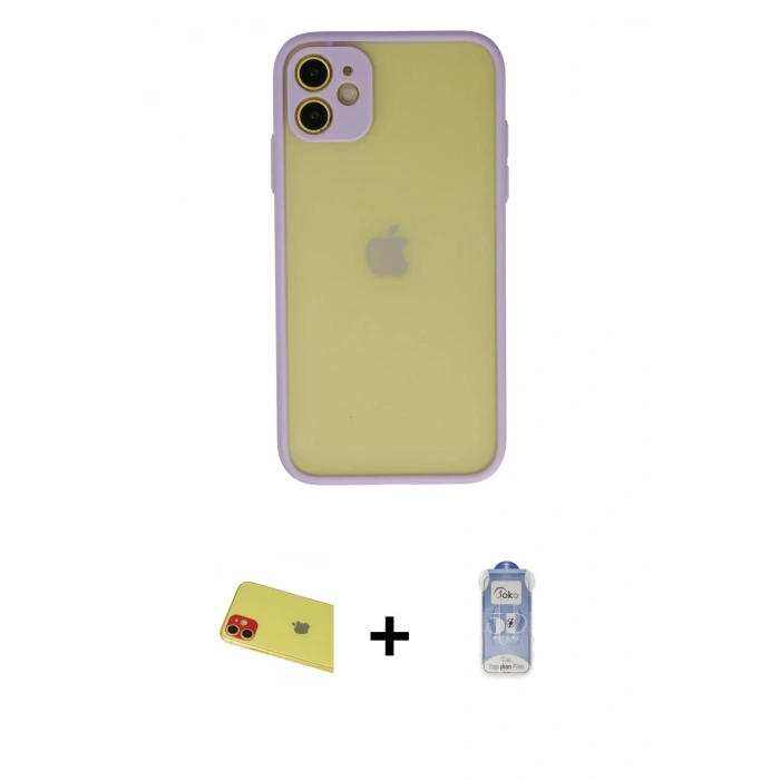 MARSİLYAN™- iPhone 11 Kılıf Ahenk Çizgi Serisi - Siyah Joko Magic 5D Cam + Rainbow Kamera Lens Koruma Cam - KI