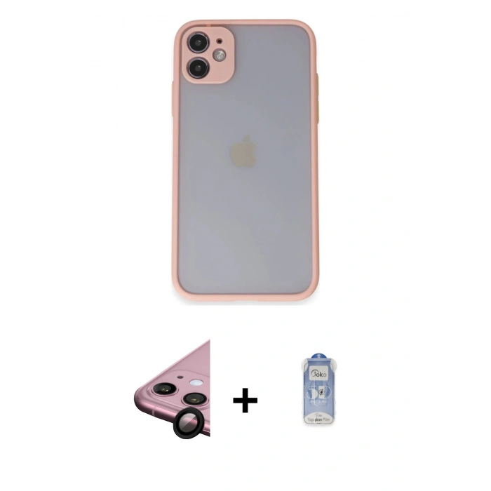 MARSİLYAN™- iPhone 11 Kılıf Ahenk Çizgi Serisi - Siyah Joko Magic 5D Cam + Raze Metal Kamera Lens - SH