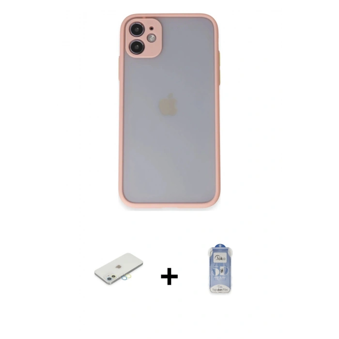 MARSİLYAN™- iPhone 11 Kılıf Ahenk Çizgi Serisi - Siyah Joko Magic 5D Cam + Sarı Renkli Kamera Lens Koruma Cam