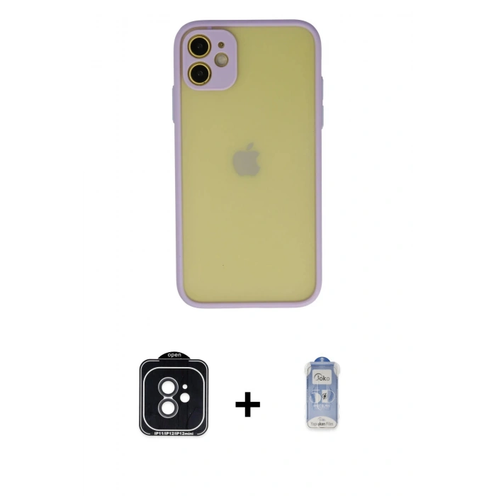 MARSİLYAN™- iPhone 11 Kılıf Ahenk Çizgi Serisi - Siyah Joko Magic 5D Cam + PVD Metal Kamera Lens - SH