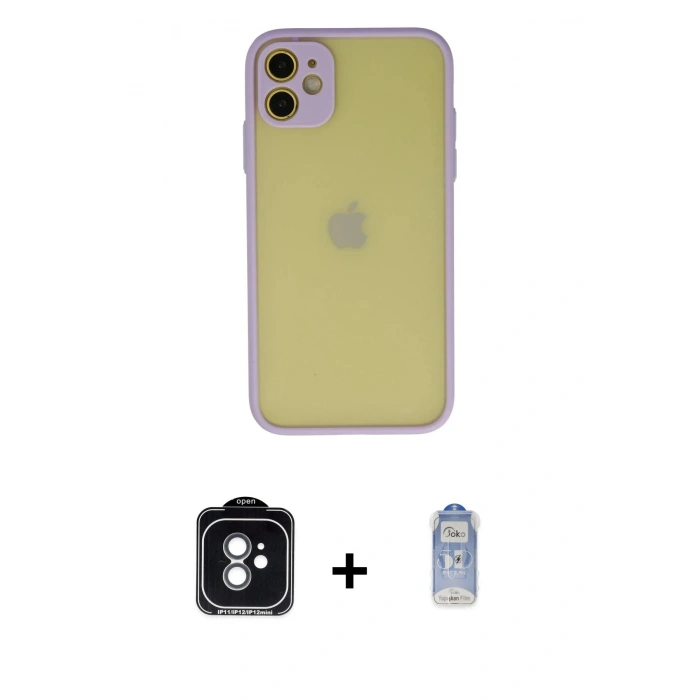 MARSİLYAN™- iPhone 11 Kılıf Ahenk Çizgi Serisi - Siyah Joko Magic 5D Cam + PVD Metal Kamera Lens - YL