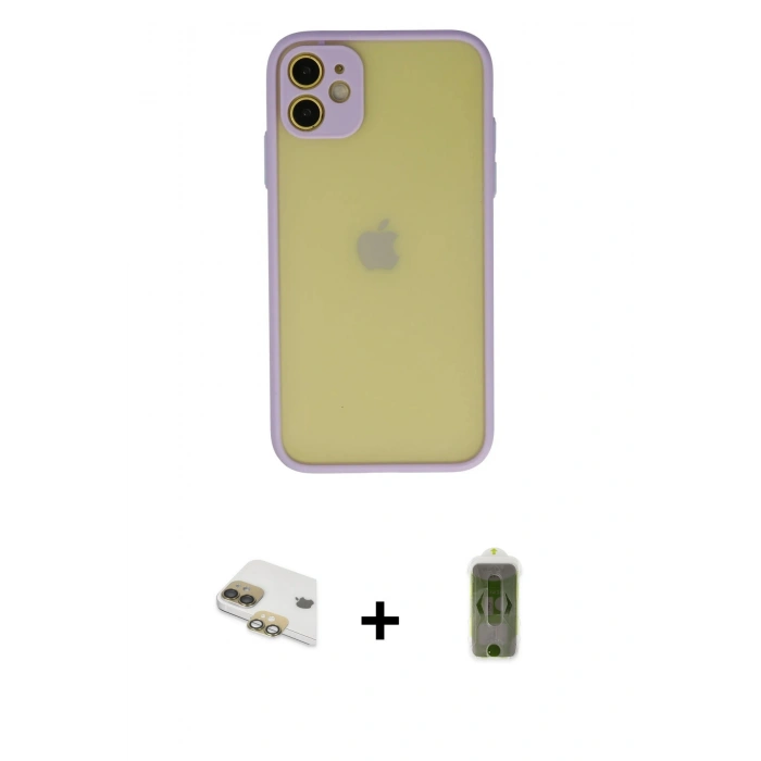 MARSİLYAN™- iPhone 11 Kılıf Ahenk Çizgi Serisi - Siyah Joko Magic 5D Hayalet Cam + Pers Alüminyum Kamera Lens - GD