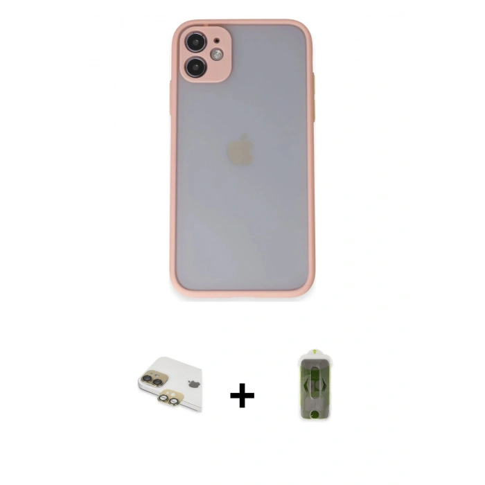 MARSİLYAN™- iPhone 11 Kılıf Ahenk Çizgi Serisi - Siyah Joko Magic 5D Hayalet Cam + Pers Alüminyum Kamera Lens - GD