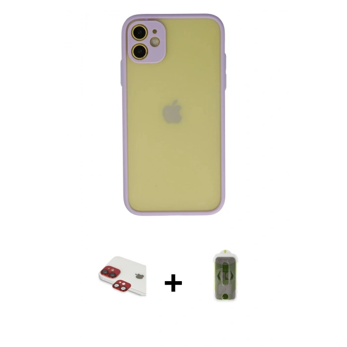 MARSİLYAN™- iPhone 11 Kılıf Ahenk Çizgi Serisi - Siyah Joko Magic 5D Hayalet Cam + Pers Alüminyum Kamera Lens - KI
