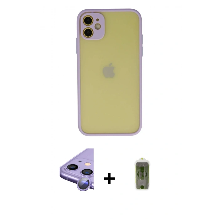 MARSİLYAN™- iPhone 11 Kılıf Ahenk Çizgi Serisi - Siyah Joko Magic 5D Hayalet Cam + Raze Metal Kamera Lens - MR