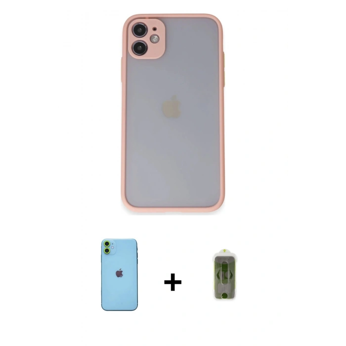 MARSİLYAN™- iPhone 11 Kılıf Ahenk Çizgi Serisi - Siyah Joko Magic 5D Hayalet Cam + Neon Fosforlu Kamera Lens - YL