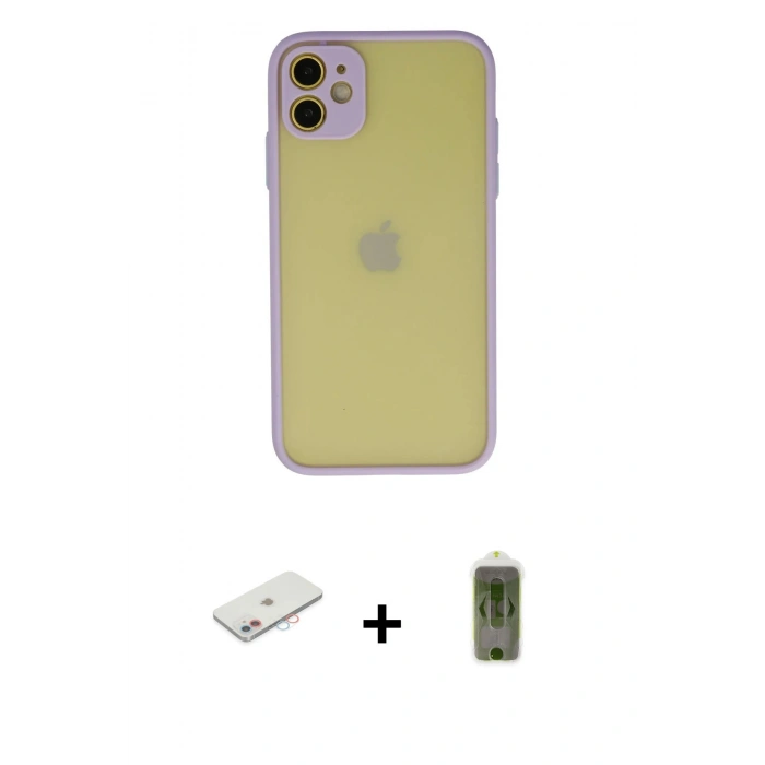 MARSİLYAN™- iPhone 11 Kılıf Ahenk Çizgi Serisi - Siyah Joko Magic 5D Hayalet Cam + Renkli Kamera Lens Koruma Cam - PE