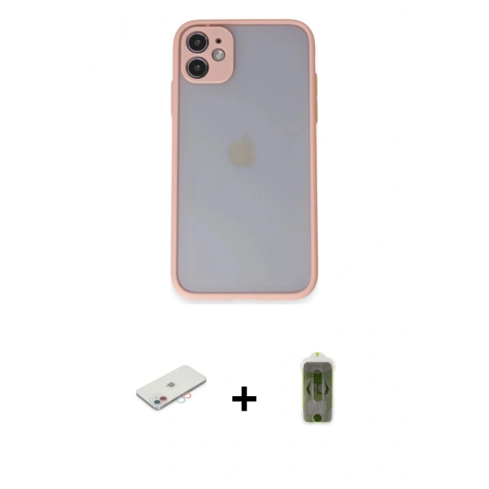 MARSİLYAN™- iPhone 11 Kılıf Ahenk Çizgi Serisi - Siyah Joko Magic 5D Hayalet Cam + Renkli Kamera Lens Koruma Cam - PE