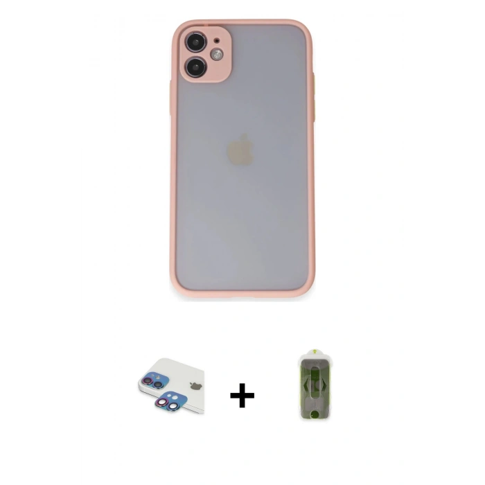 MARSİLYAN™- iPhone 11 Kılıf Ahenk Çizgi Serisi - Siyah Joko Magic 5D Hayalet Cam + Pers Alüminyum Kamera Lens - GI