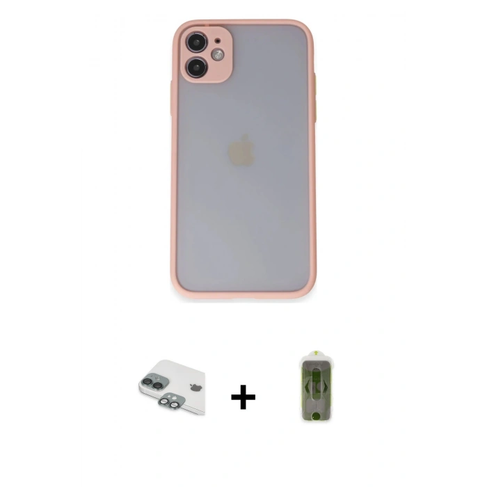 MARSİLYAN™- iPhone 11 Kılıf Ahenk Çizgi Serisi - Siyah Joko Magic 5D Hayalet Cam + Pers Alüminyum Kamera Lens - YL