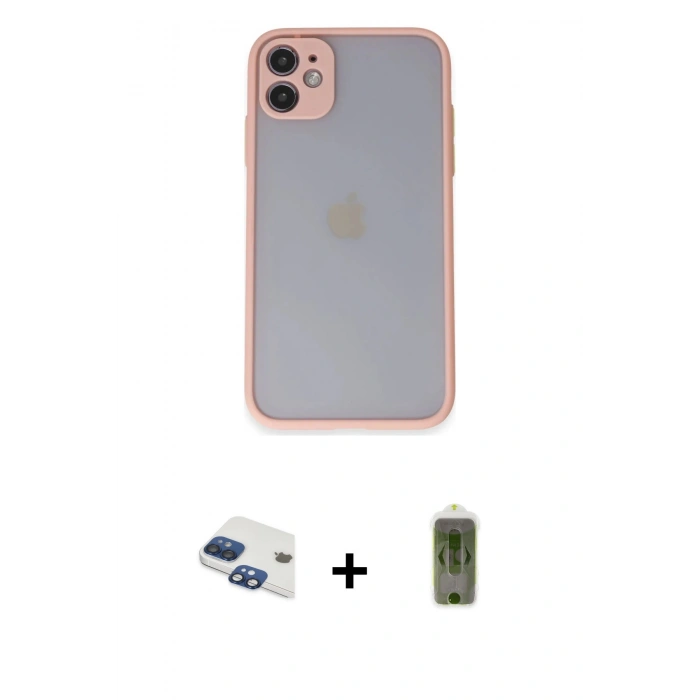 MARSİLYAN™- iPhone 11 Kılıf Ahenk Çizgi Serisi - Siyah Joko Magic 5D Hayalet Cam + Pers Alüminyum Kamera Lens - LT