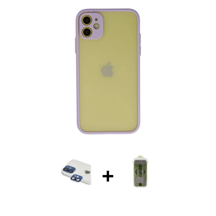 MARSİLYAN™- iPhone 11 Kılıf Ahenk Çizgi Serisi - Siyah Joko Magic 5D Hayalet Cam + Pers Alüminyum Kamera Lens - LT